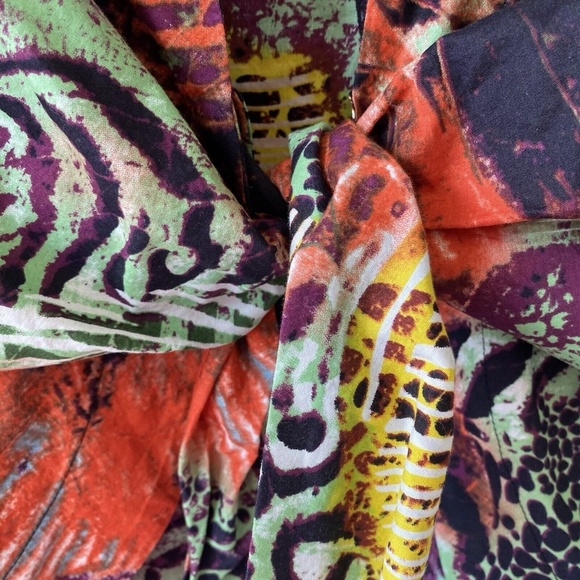 Mishca Wrap blouse Womens Petite L Colorful Abstract Tie Front Top Peplum - Picture 4 of 11